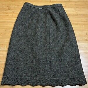 Geiger Pencil Skirt Womens Size UK 40 US 10 Green Boiled Wool Scalloped Hem